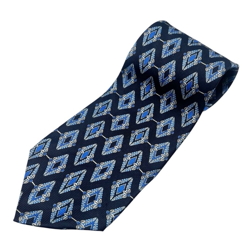 Valentino Navy Blue Diamond Print Silk Tie